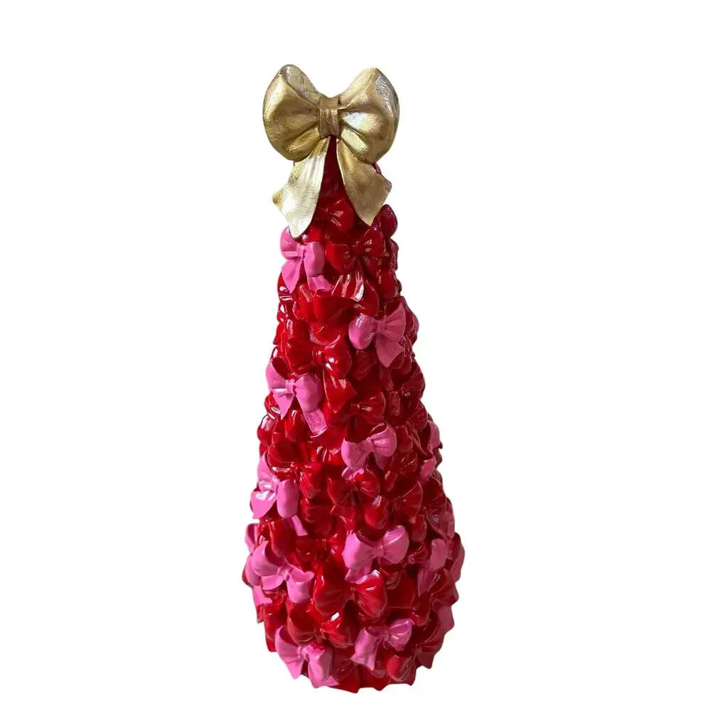 Cupcakes & Cashmere Red and Pink Bow Christmas Tree Gold Bow Topper New